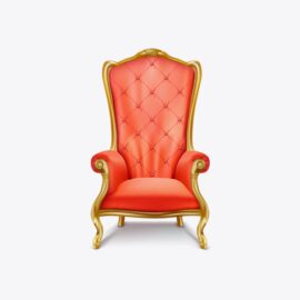 Red and gold ornate armchair.