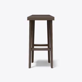 Brown wooden bar stool on white background.